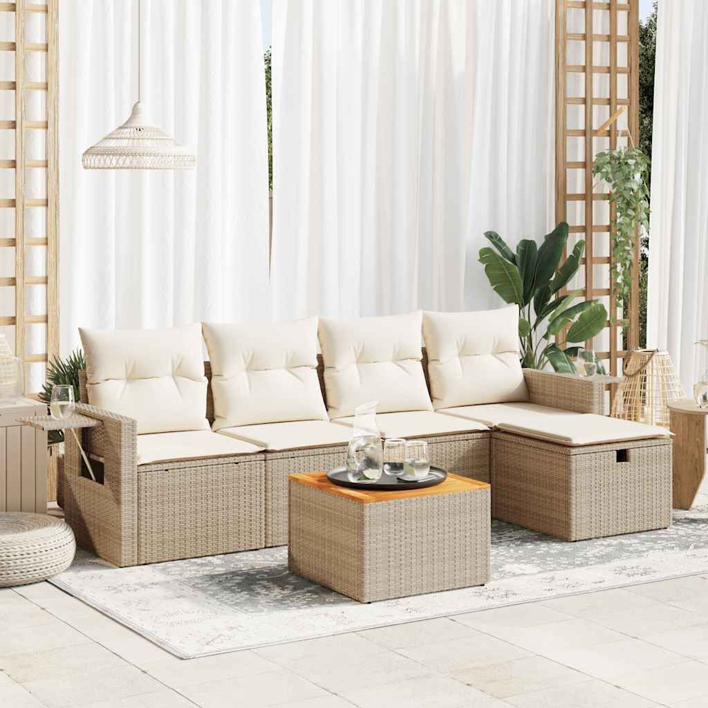 "2026 Promotion" 6-tlg. Garten-Sofagarnitur/Terrassenmöbel - mit Kissen - Beige Poly Rattan - Gartenmöbelset CC18042