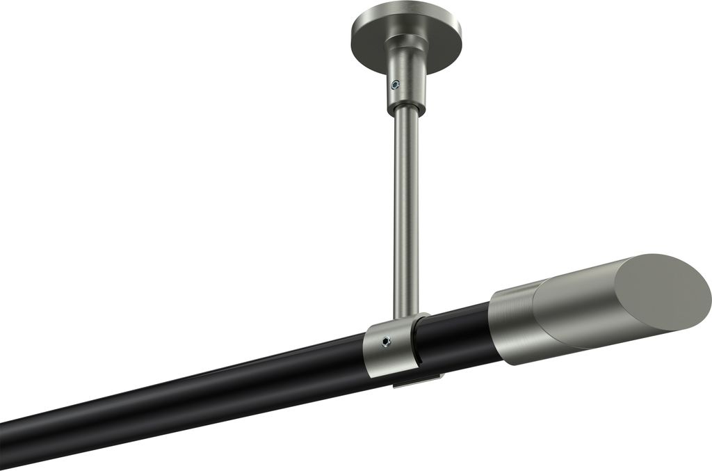 Interdeco Gardinenstange / Vorhangstange Schwarz / Edelstahl-Optik, Typ Sonette Verano (Schräge Bicolor) ohne Ringe, Deckenmontage, 20 mm Ø 1-lä...