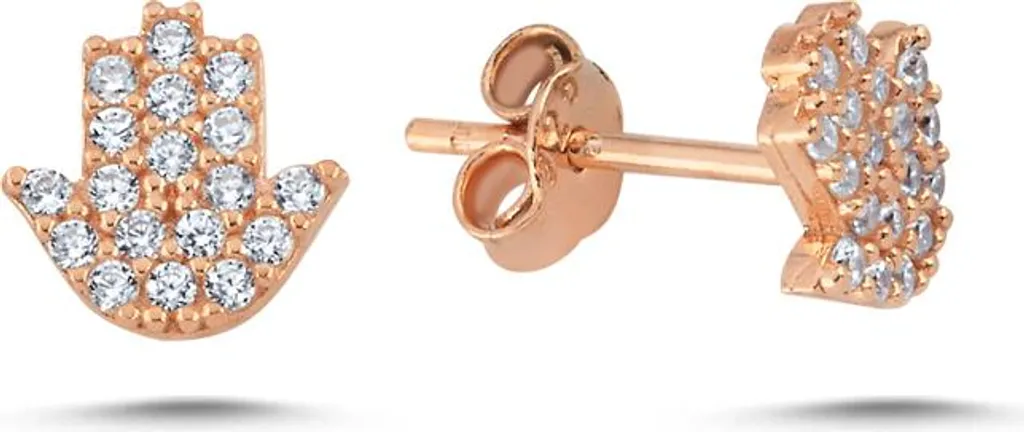 Boucles d'oreilles Main de Fatima en argent 925 doré rose et zircone