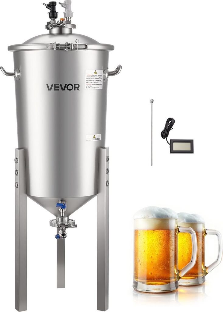 Edelstahl-Konusfermenter, 8 Gallonen/30 Liter Fermentertank für die Heimbrauerei, Braueimer-Fermenter mit konischem Boden, 3 verstellbaren Beinen,...