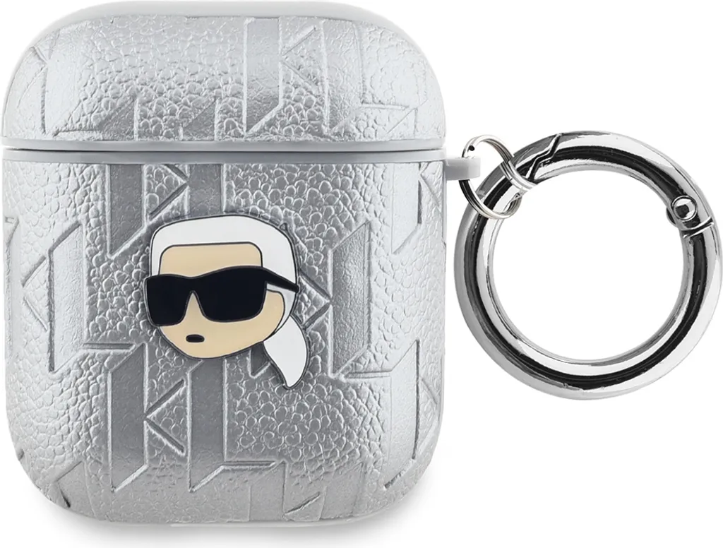Étui AirPods 1/2 Karl Lagerfeld Monogramme Argenté Relief Premium