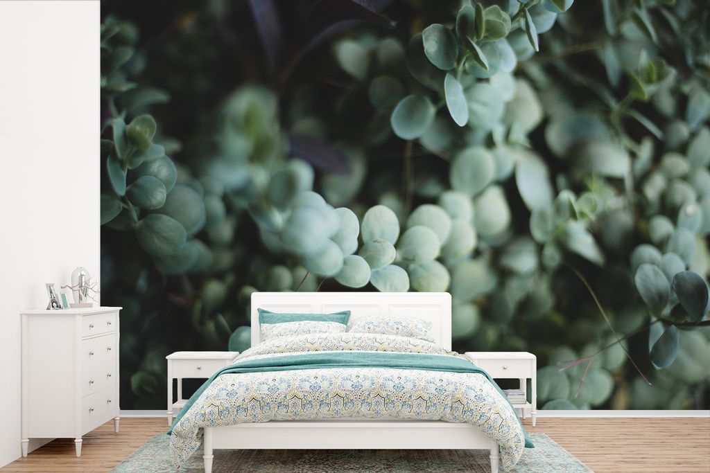 MuchoWow Fototapete für Wohnzimmer oder Schlafzimmer Wandtapete Vinyl Motivtapete Nahaufnahme einer Grünpflanze - 390x260 cm - Papiertapete