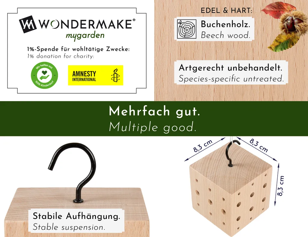Aide à la nidification pour abeilles de jardin, set 3 hôtels bois suspendus - 3