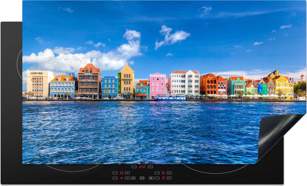 KitchenYeah Herdabdeckplatte Skyline von Willemstad in Curacao , 89x51cm, Küche Deko, Glaskeramikkochfeld Herdabdeckung, Abdeckplatte fùr Kochfeld