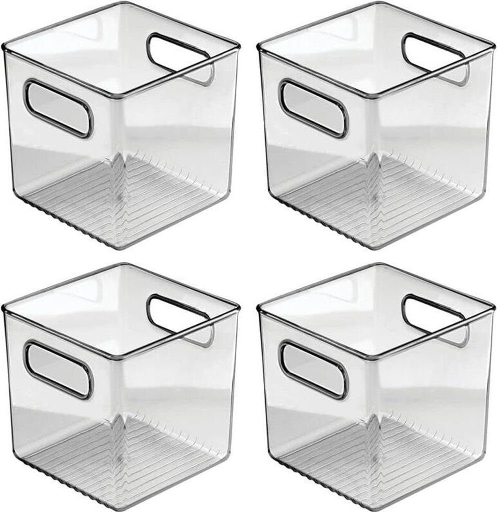 Kühlschrankbox mit Griffen 4er Set Aufbewahrungsbox Kunststoff mDesign rauchgrau
