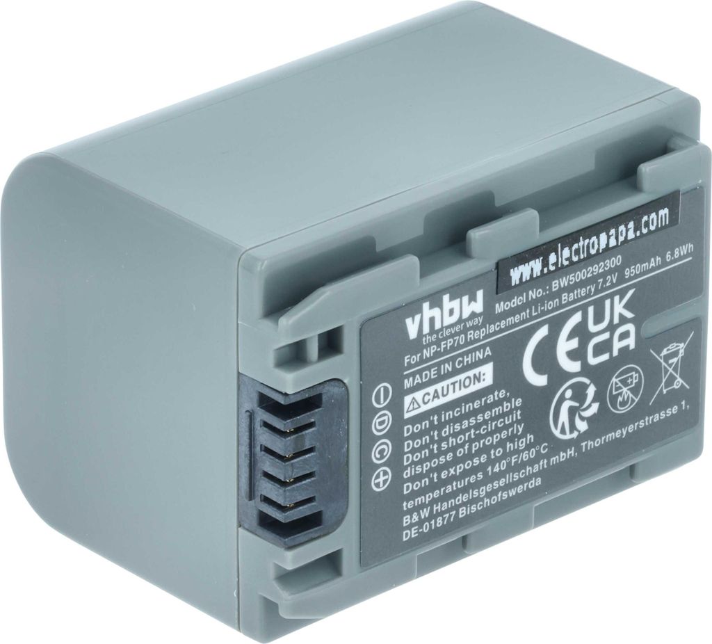 vhbw Akku kompatibel mit Sony DCR-HC39, DCR-HC40, DCR-HC39E, DCR-HC42, DCR-HC40E, DCR-HC3E, DCR-HC35E Videokamera Camcorder (950 mAh, 7,2 V, Li-Ion)