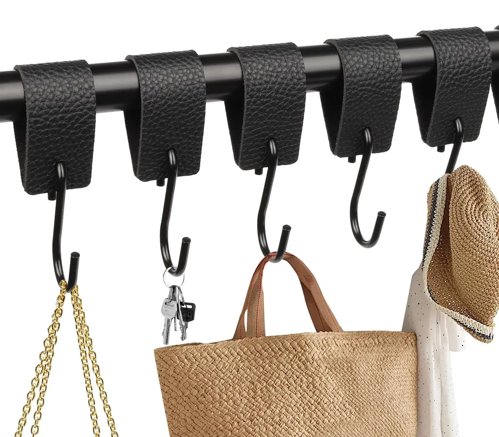 Crochets en S multifonctionnels noirs en acier inoxydable et cuir luxe