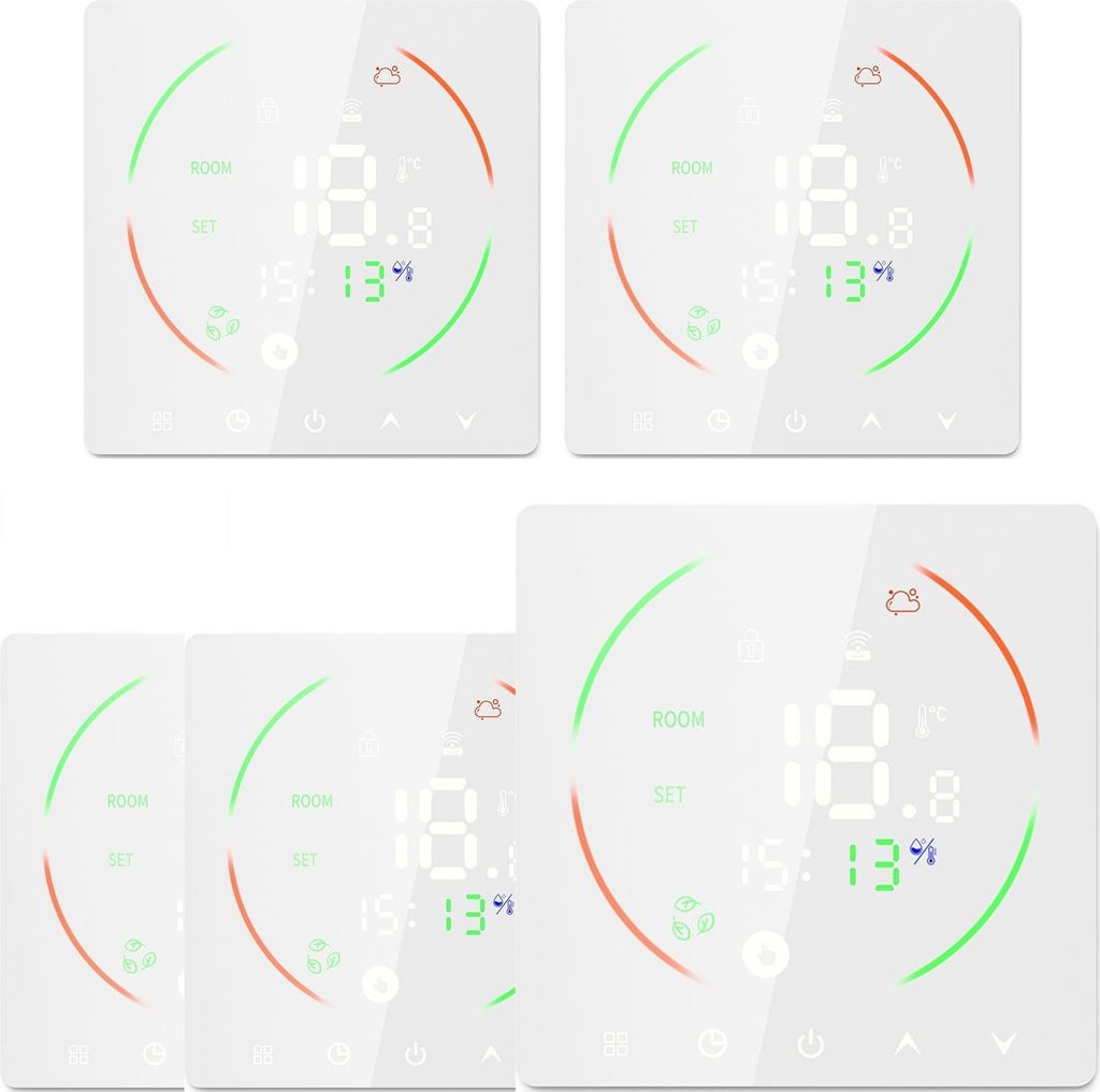5x Smart Digitaler Thermostat Raumthermostat fuer 3A Warmwasserbereitung Fussbodenheizung, Programmierbarer Temperaturregler LCD Wandthermostat, Weiss