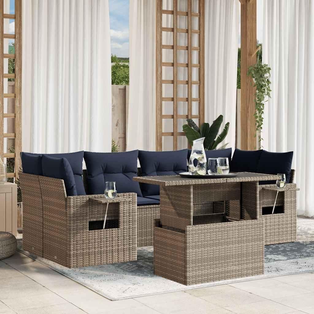 Maison Exclusive - 7-teiliges Gartensofa-Set mit Kissen, grau, Polyrattan