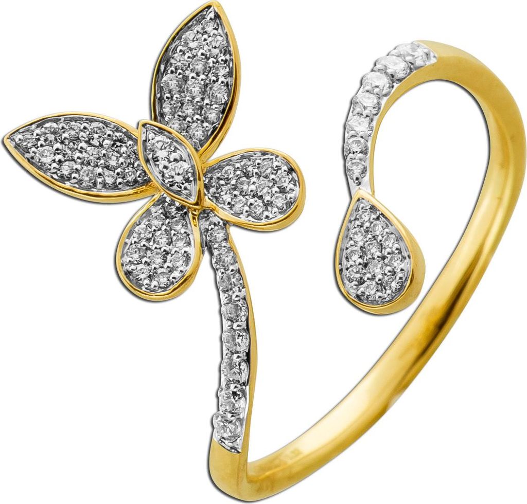 Blumen Ring Gold 585 14K Natur Diamanten 0.32ct 19