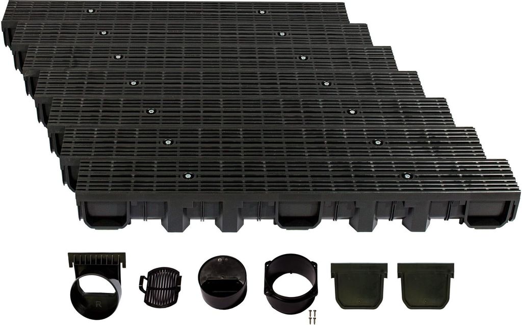 Entwässerungsrinne Höhe 115mm Kunststoff 7m, Längsstabrost, Produktbild 