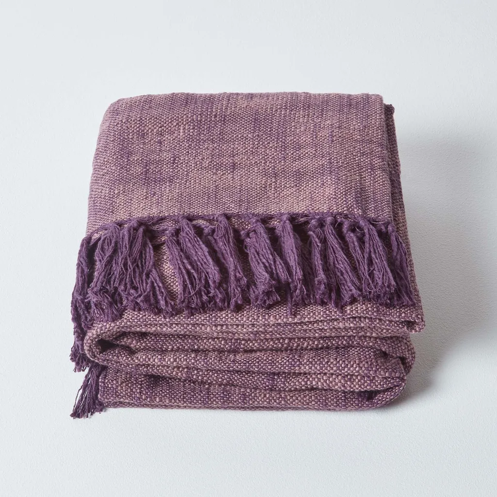 Couverture Nirvana Homescapes en pur coton mauve tissé main 225 x 255 cm