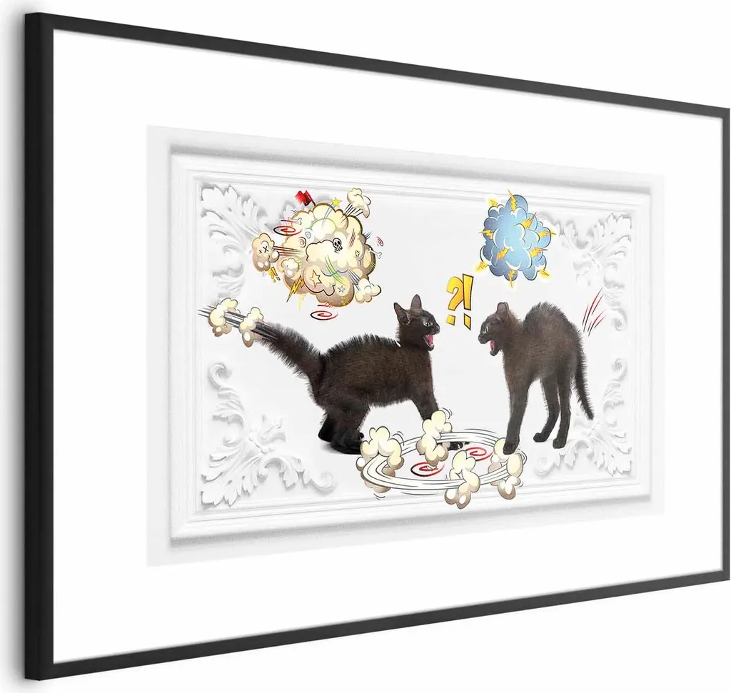 Poster Gatti Divertenti Cat Quarrel 60x40 - Cornice Nera Decor Casa