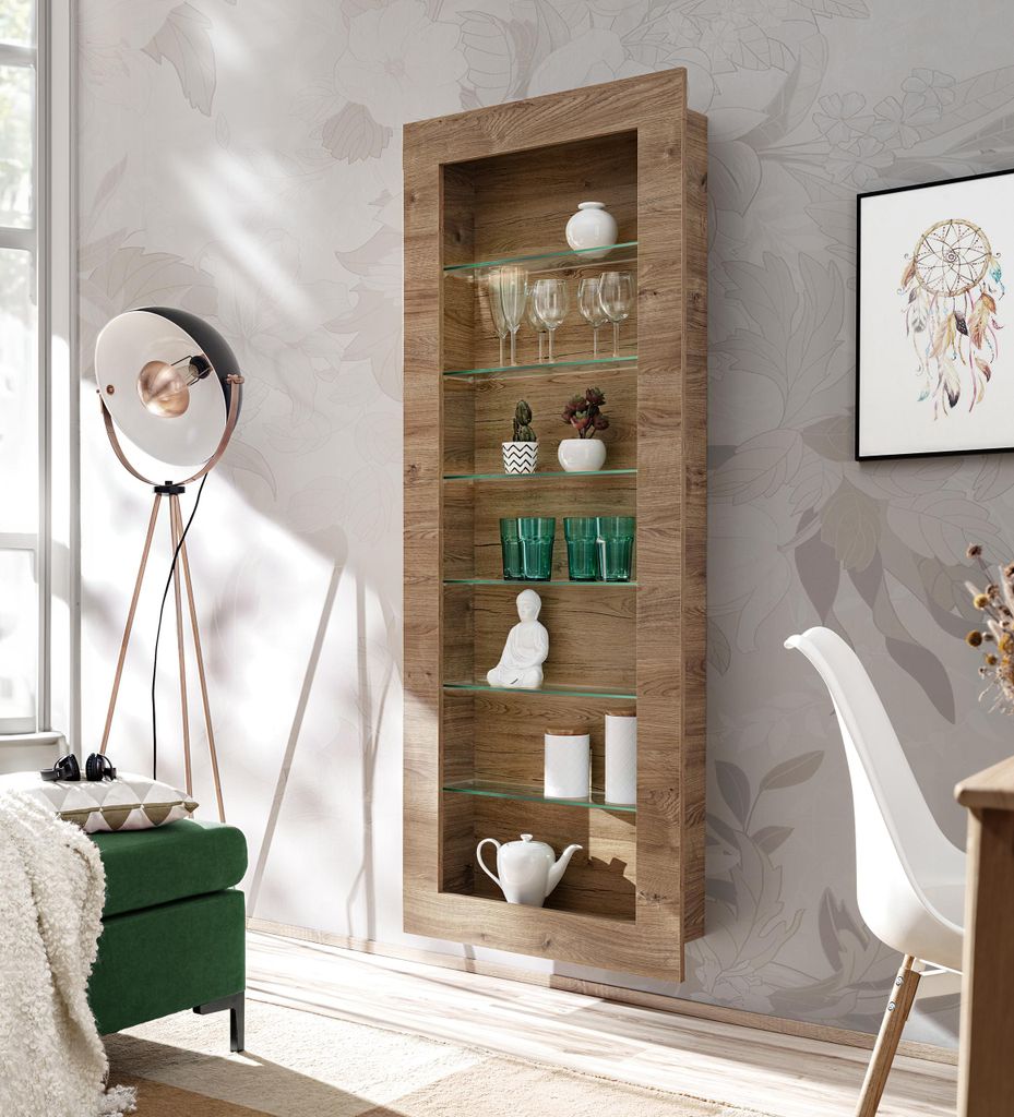 Komodee Hängende Vitrine Como, Eiche - Honigtrüffel, 71 x 178 x 15 cm, ohne LED