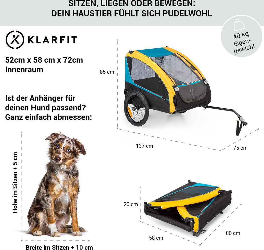 Klarfit Fahrradanhänger für Hunde, Stabiler Produktbild 6