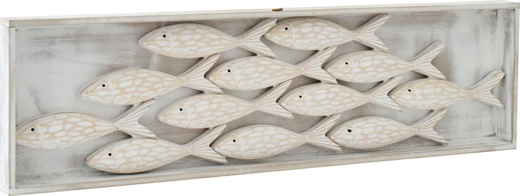 J-Line Objet mural poisson blanchi en bois MDF naturel - Déco Marine