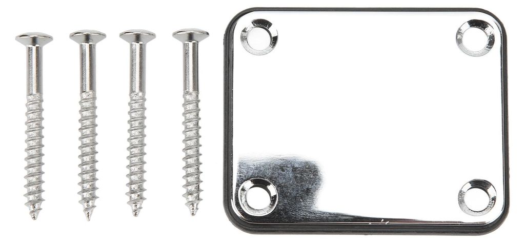 Quadratische Halsplatte für E-Gitarre, Metall, Rückseite, 4 Löcher mit Schrauben, Bassteile, Silber