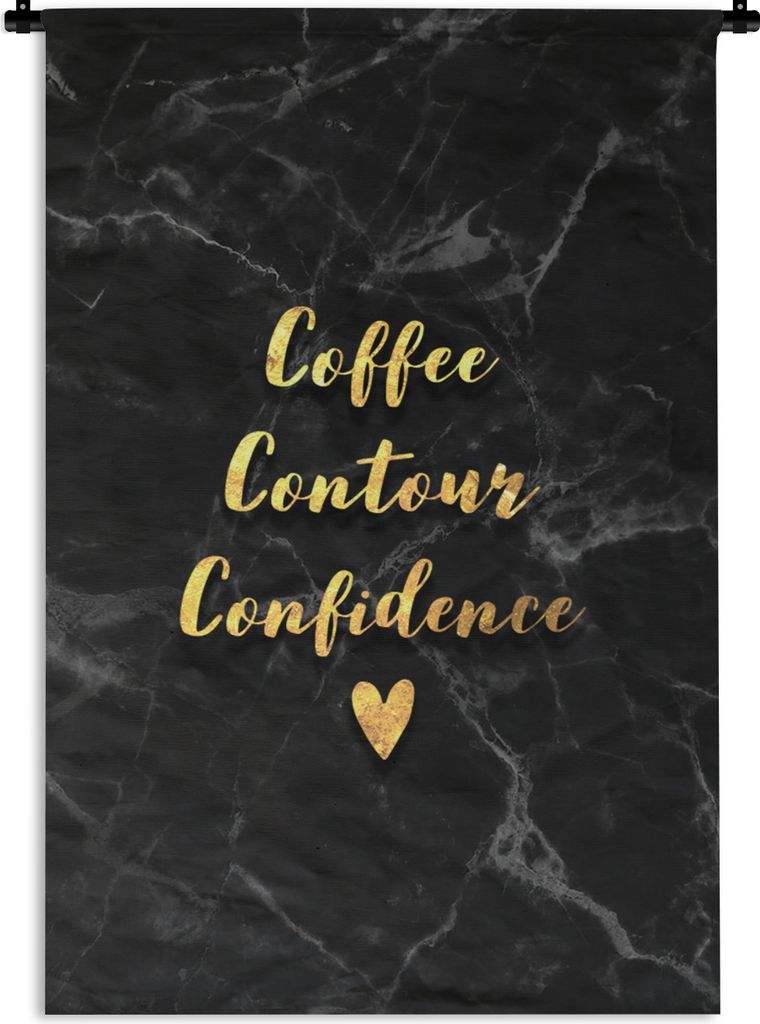 MuchoWow Wandteppich Wandbehang Zitat - Kaffee - Gold - Marmor 60x90 cm Tapisserie Dekoration Wandtuch - Foto-Teppich - Abwaschbar