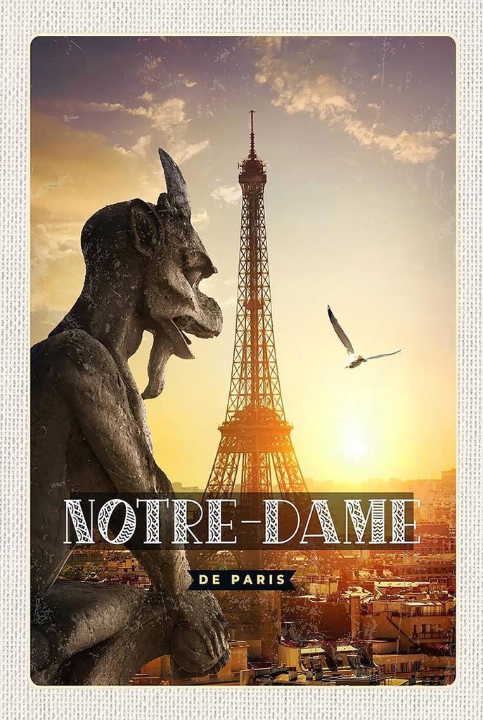 vianmo Holzschild 18x12 cm Notre-Dame de Paris Chimère Turm Bildmotiv Reisemotiv Abenteuer Reisen