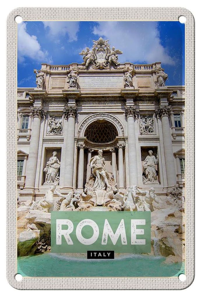 Blechschild Reise 12x18cm Rom Italien Trevi Fountain Brunnen Schild