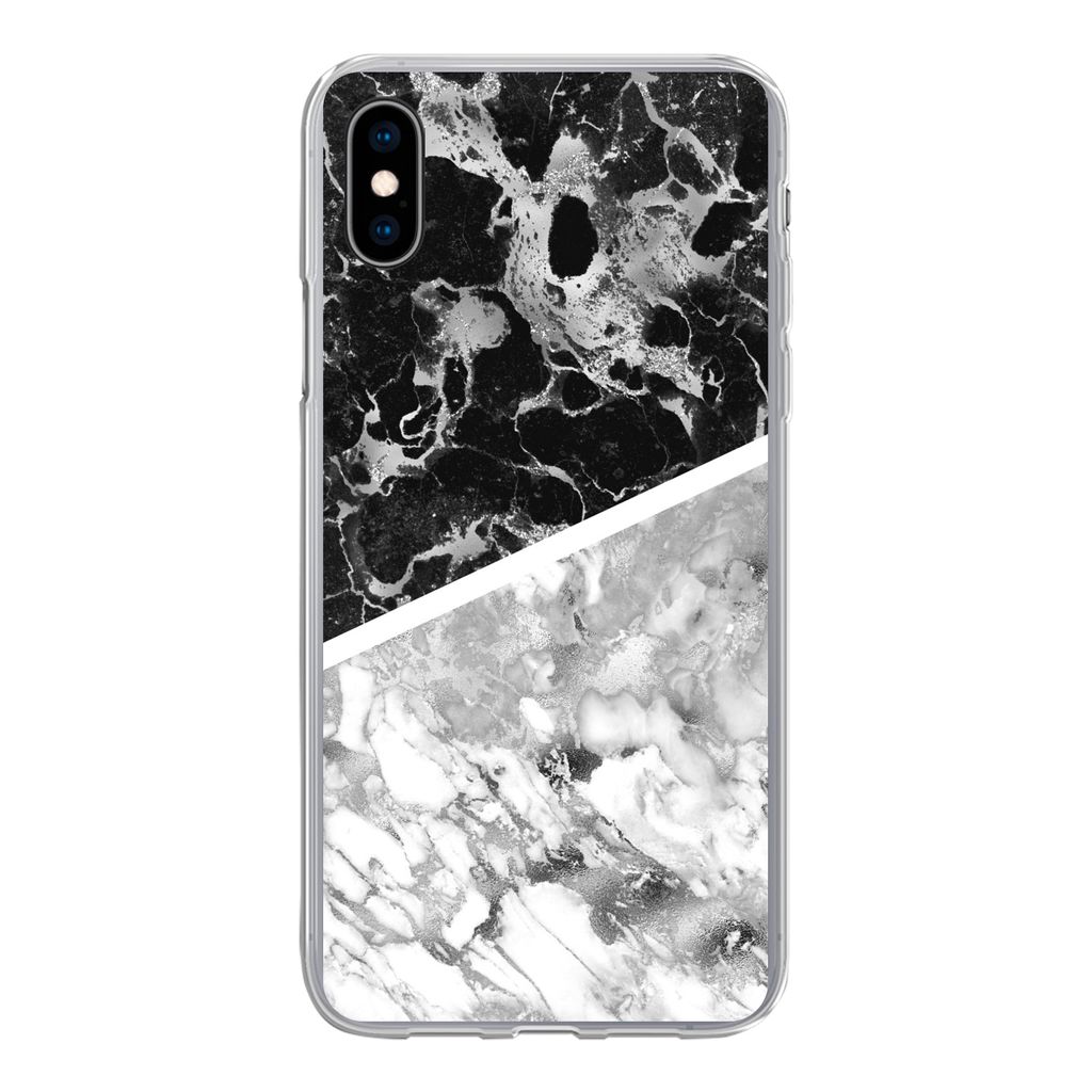 MuchoWow Handyhülle Schutzhülle Hülle für iPhone Xs Marmor - Schwarz - Weiß - Luxus Silikon Softcase Handy Hülle - Handytasche