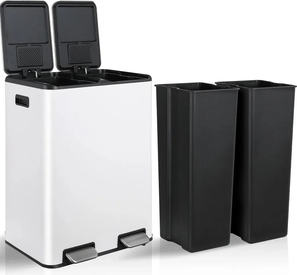 Poubelle de tri 60 litres inox gris clair idéale pour cuisine familiale