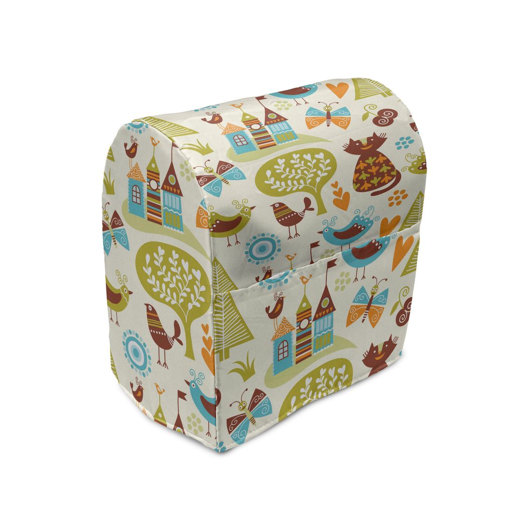 ABAKUHAUS Katzen Standmixerabdeckung, Katzen Vögel Schmetterling, Küchengerät Taschenhülle mit Taschen, 36 x 39 x 24 cm, Grün Braun Hellblau