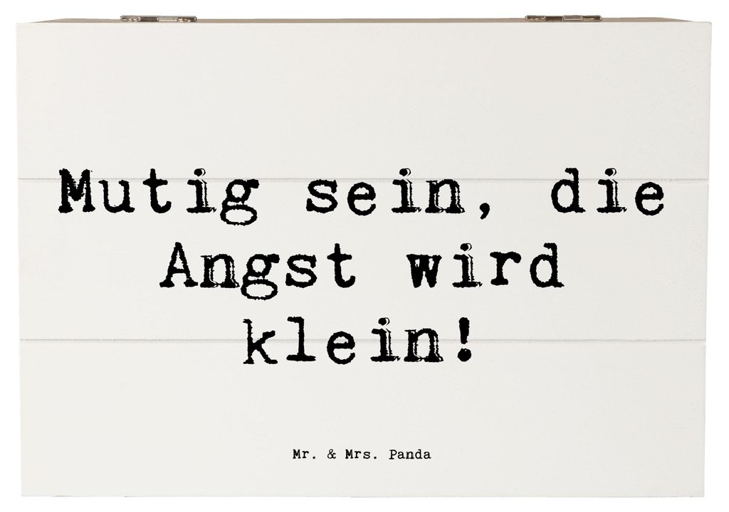 Mr. & Mrs. Panda Holzkiste Spruch Angst überwinden 22 x 15 cm - Weiß - Geschenk, Tapferkeit, Inspiration, Zuversicht, Vertrauem, Schatzkiste, Mut...