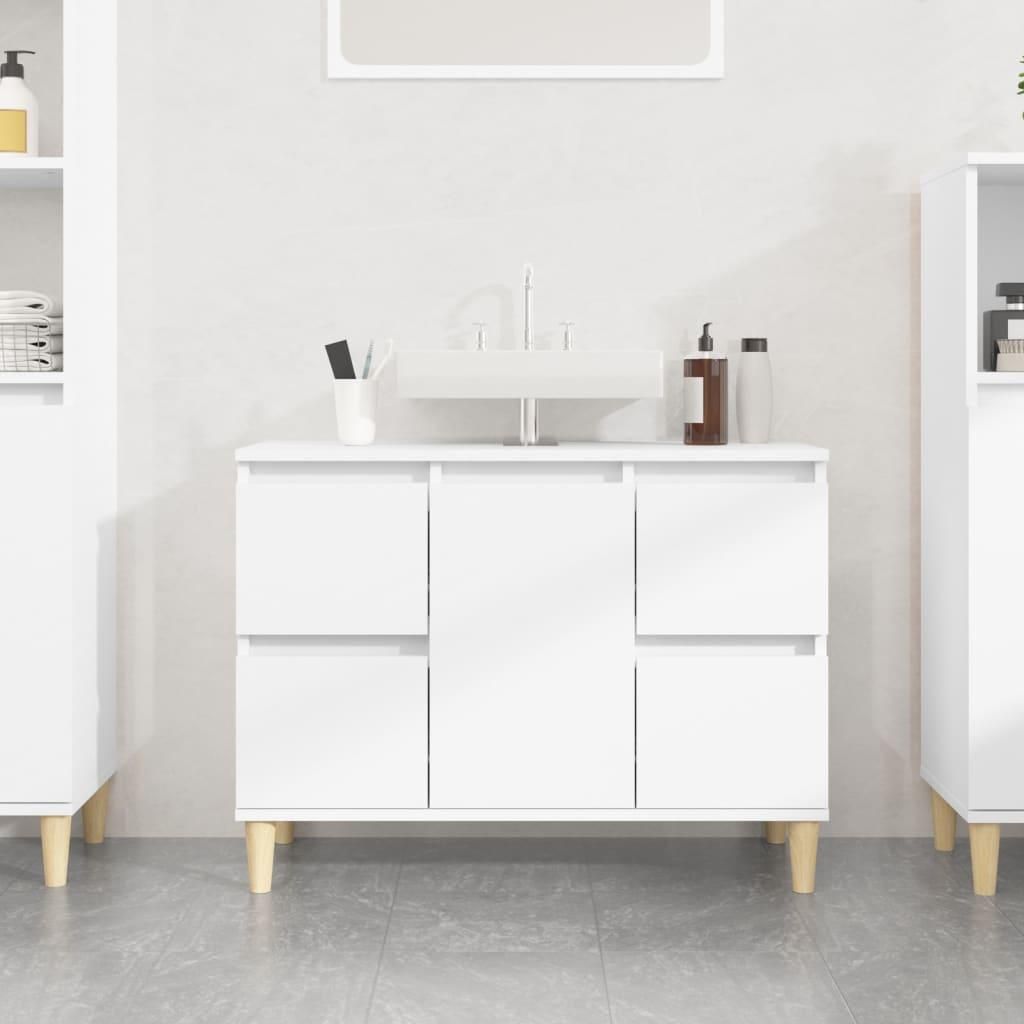 Meuble sous-lavabo blanc 80x33x60 cm bois composite Image du produit 