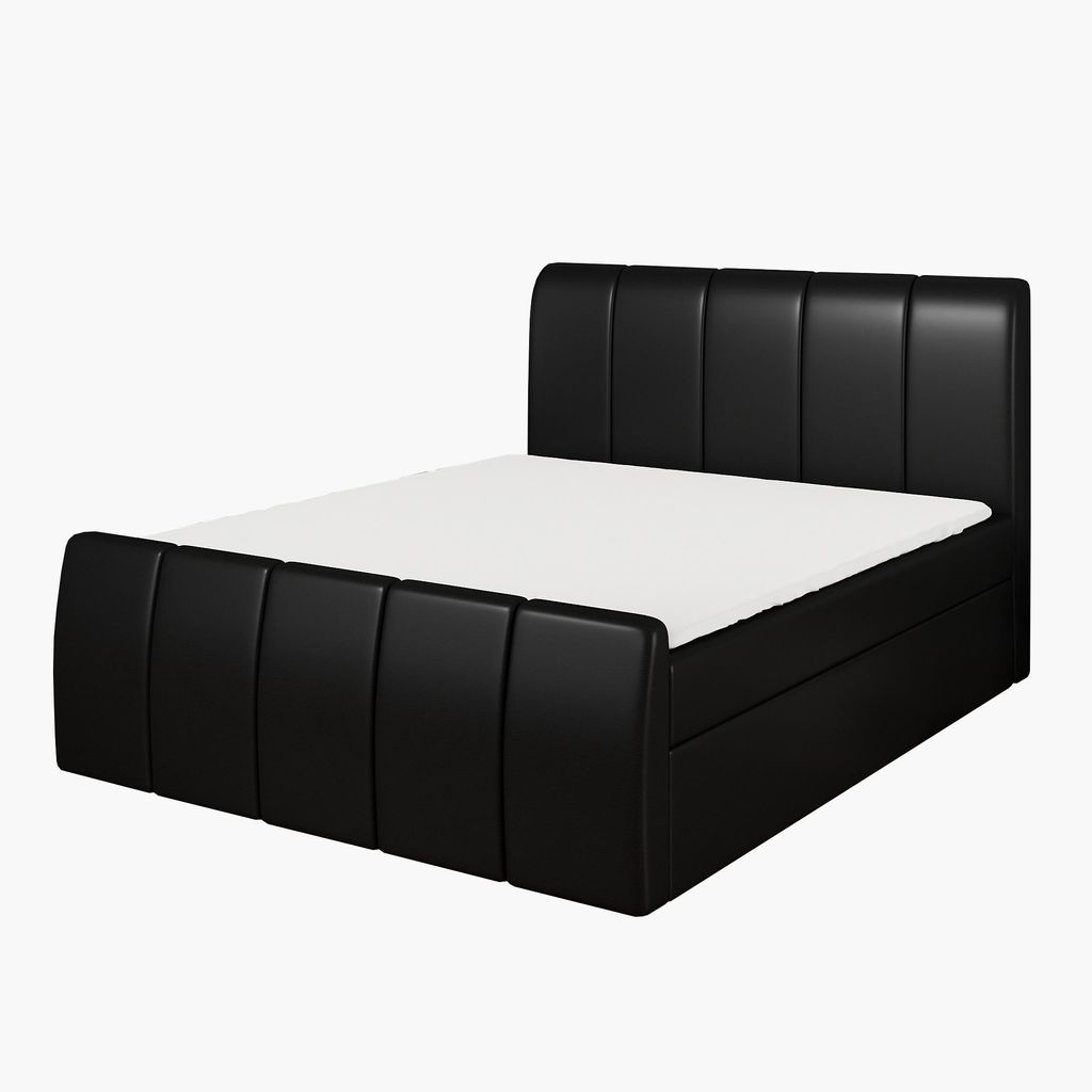 Boxspringbett KARIS 200x200 mit Bettkasten, Topper und gepolstertem Kopfteil. Farbe: Schwarz