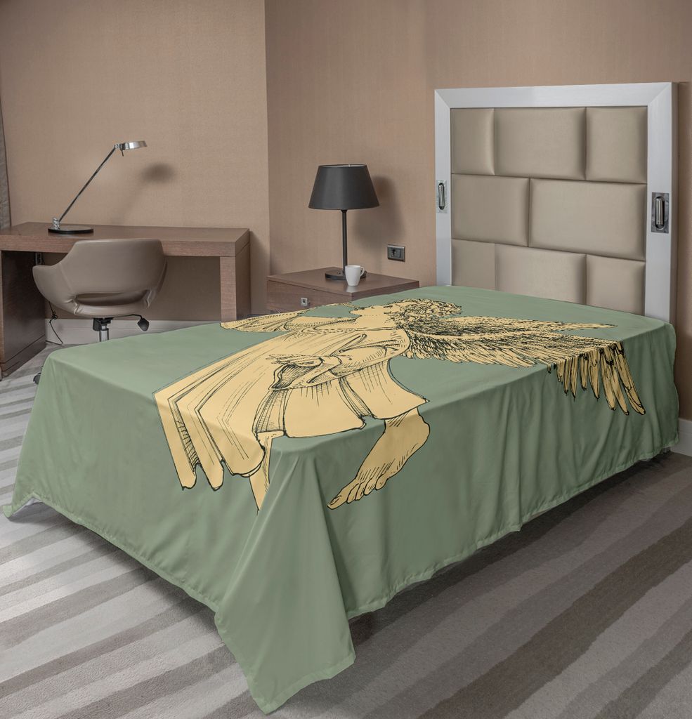 ABAKUHAUS Weihnachten Bettlaken, Fliegender Mit Den Flügeln, Die Trompete Mythologische Alte Grafik Spielen, weiches bequemes oberes Bettlaken fü...