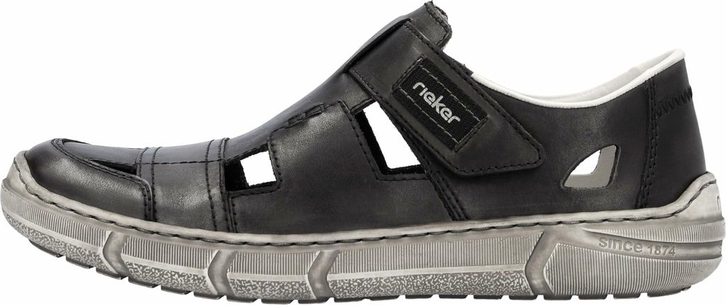 Rieker Herren Slipper Leder Halbschuh Sandale Klettverschluss 04050, Größe:42 EU, Farbe:Grau