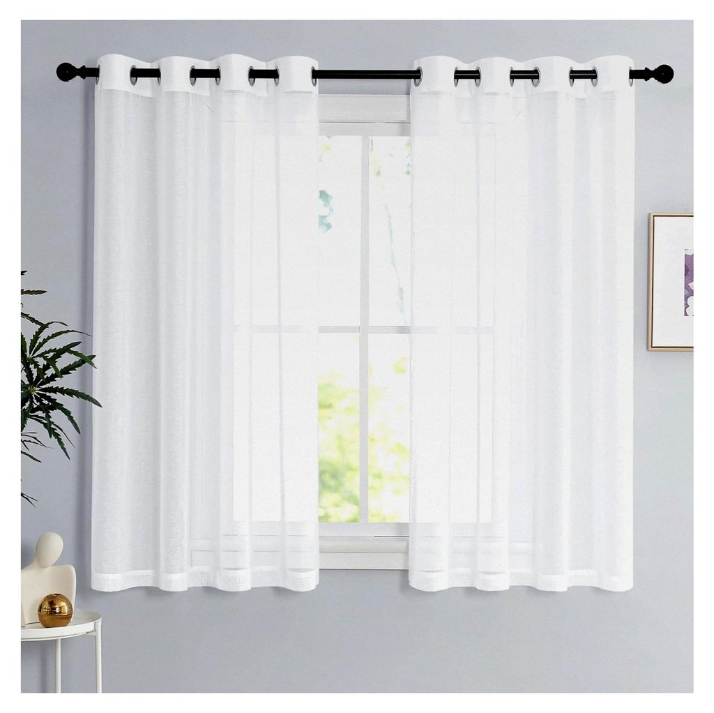 Scheibengardinen 120 cm lang, Ösen-Vorhang, weiß, Produktbild 