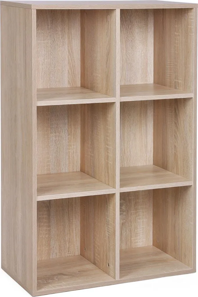 Bibliothèque à 6 compartiments aspect bois naturel modèle Nora L60 cm