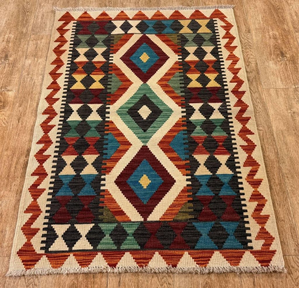 Teppich KELIM ORIGINAL | Farbe: Multi; Größe: 83x119 cm | strapazierfähig und leicht zu reinigen | Wohnzimmer | Schlafzimmer