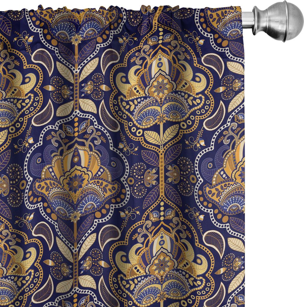 ABAKUHAUS asiatisch Vorhänge, Gardinen, Orientalisches antikes Muster-arabisches Laub-ethnische Inspirations-geometrisches Design, 2 Stück 75 x 2...