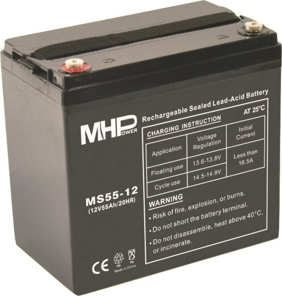 MHPower MS55-12 AGM 12V 55Ah, borne T1 (M6) Image du produit 