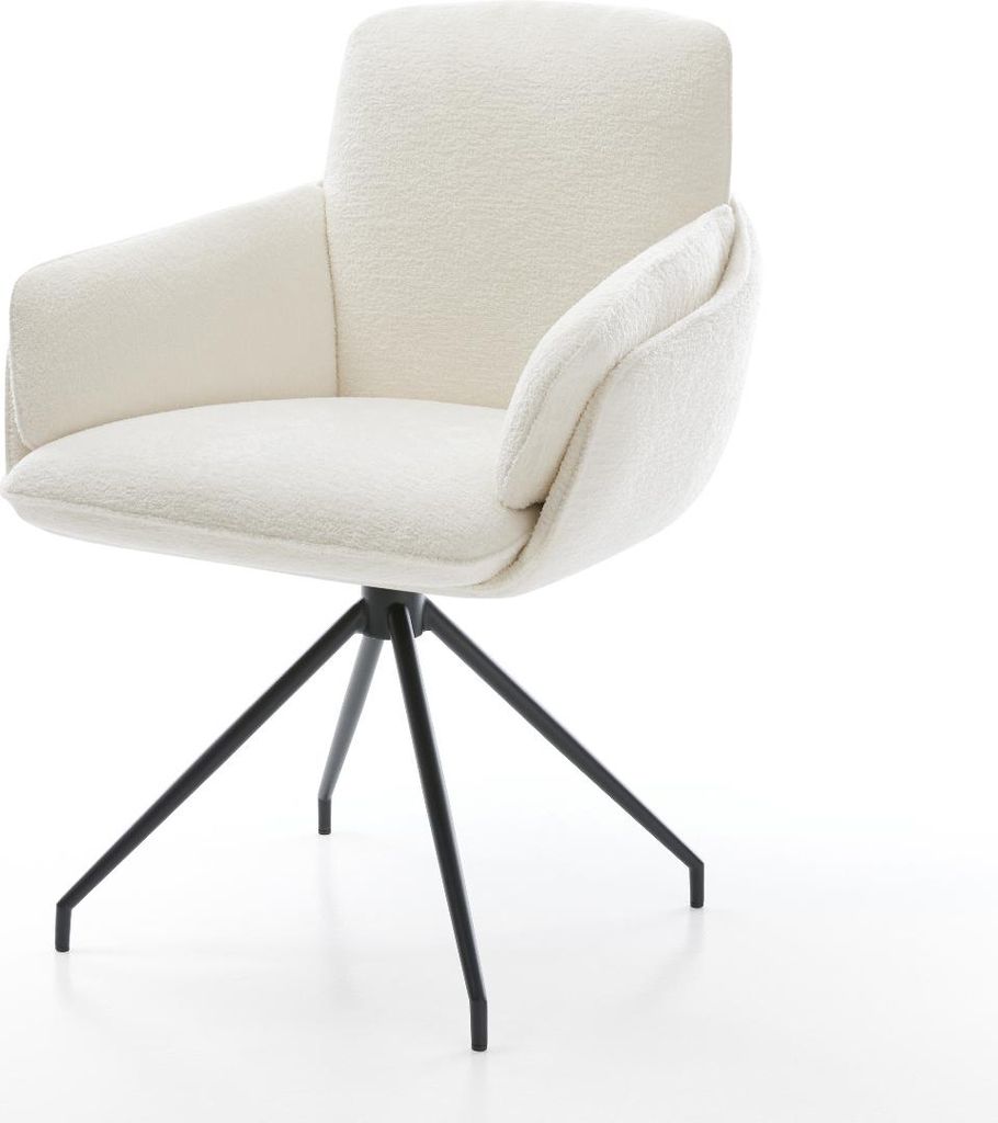 DELIFE Esszimmerstuhl Luan-Flex mit Armlehnen Bouclé Soft Beige Kreuzgestell konisch Schwarz