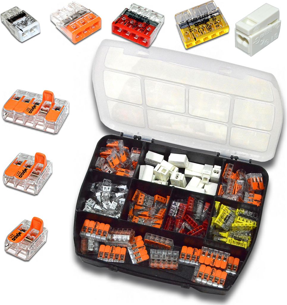 WAGO Sortimentsbox mit 140 Stück Verbindungsklemmen | Serie 221, 224, 2273 | Box Set Verbindungsklemme