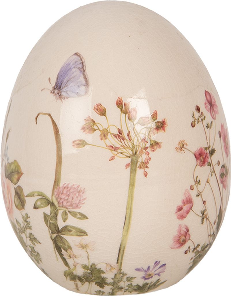 Clayre & Eef Dekoration Ei Ø 10x12 cm Beige Keramik Blumen Produktbild 