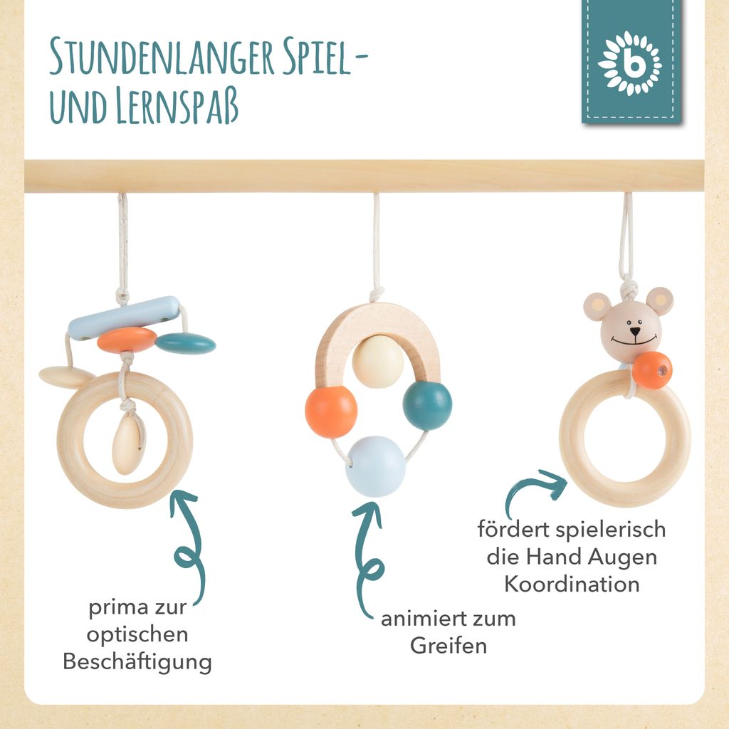 Bieco Spieltrapez höhenverstellbar | Spielbogen Baby Holz | Spielebogen Holz Baby | Spieltrapez Holz | Baby Mobile Holz | Activity Center Baby Gym...