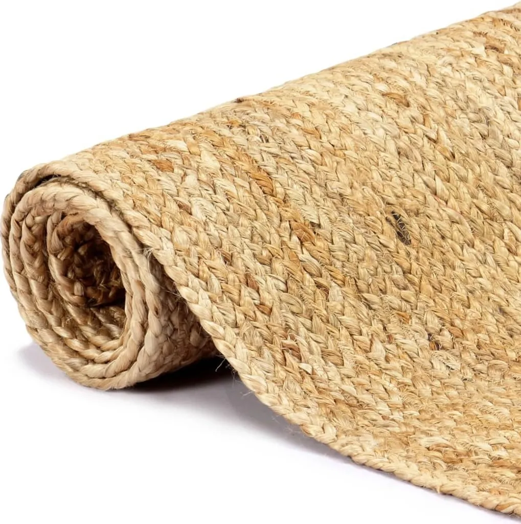 Tapis rectangulaire tressé main Jute Naturel 80 x 160 cm, style bohème