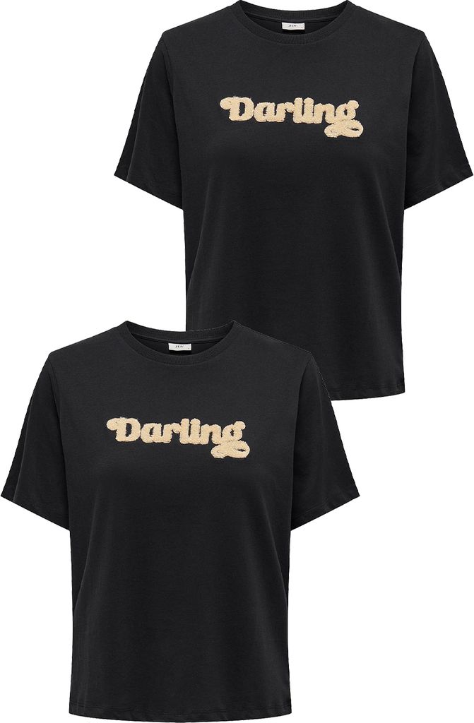 JDY 2er-SET Design T-Shirt Legeres Oberteil mit Rundhals und Schriftzug Größe: S
