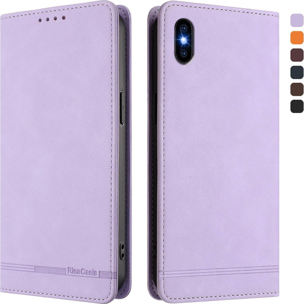 Hülle für iPhone Xs Max, Retro Kunstleder Ständer Klapphülle mit Kartenfächer und Magnetische Violett