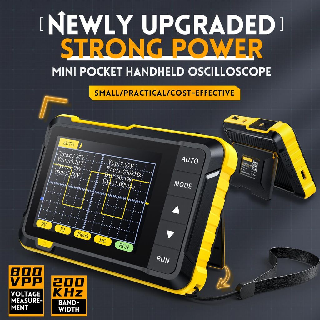 Digitales Handheld Oszilloskop mit 200 kHz Bandbreite und 2,5 MS/s Abtastrate – Tragbares Messgerät für präzise Signal- und Wellenformanalysen
