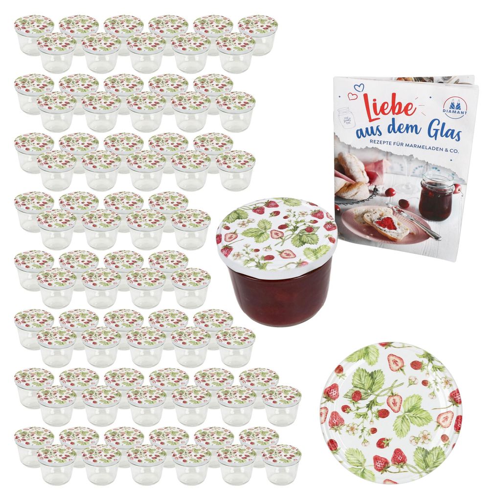 100 pots en verre de 230 ml, fraise des bois, couvercle Image du produit 