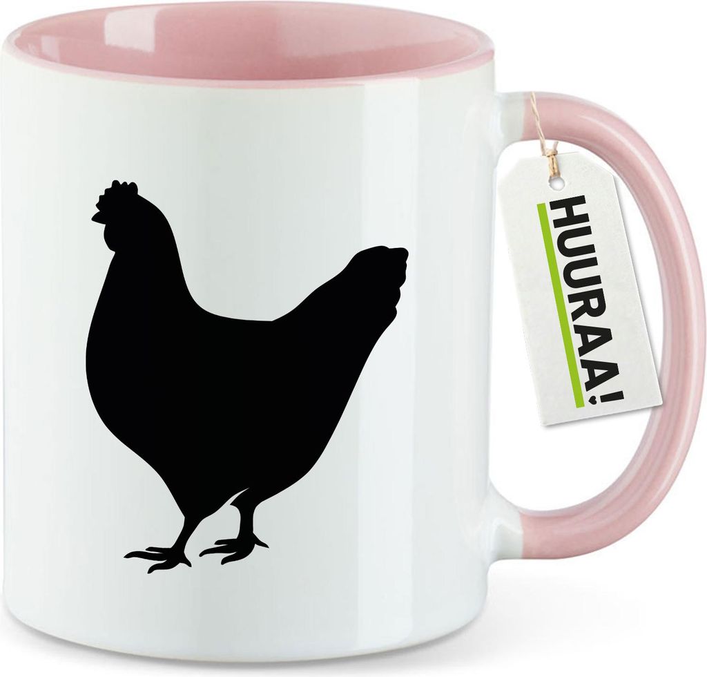Huuraa Kaffeetasse Huhn Silhouette 330ml Rosa Keramik Kaffeebecher Geschenkidee
