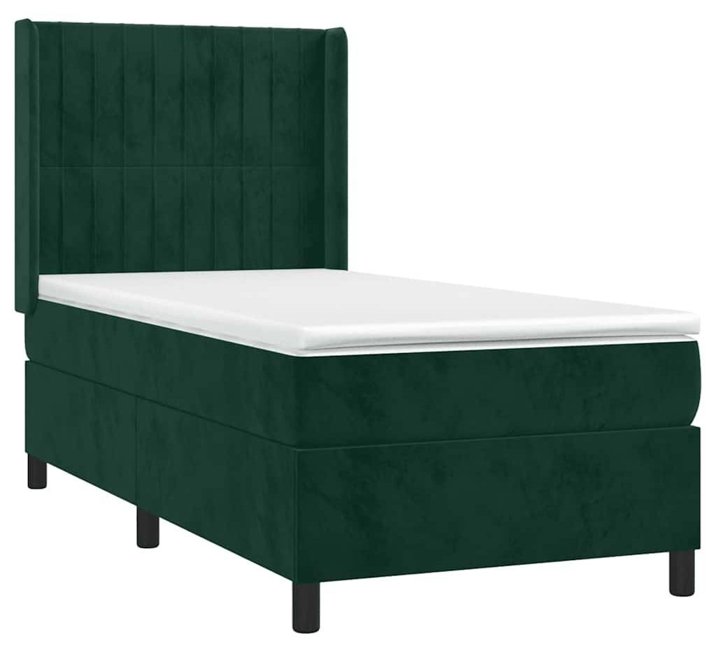 vidaXL Boxspringbett mit Matratze Dunkelgrün 90x200 cm Samt