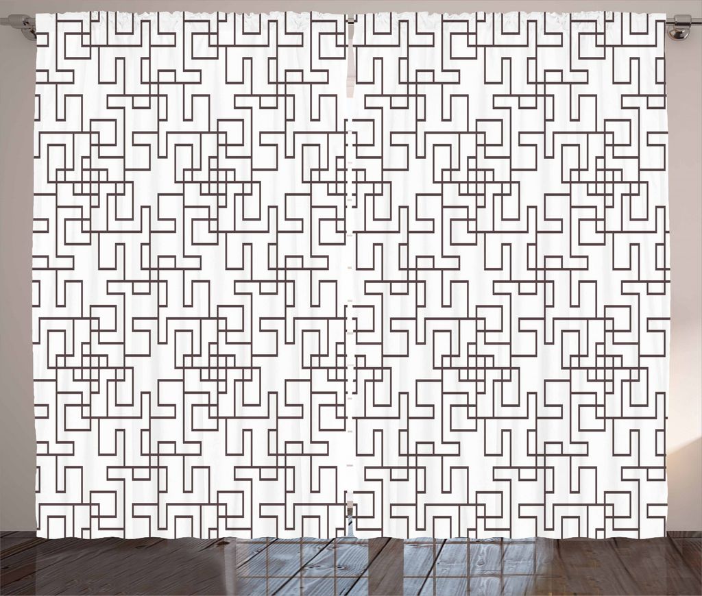 ABAKUHAUS Geometrisch Rustikaler Gardine, Auszugs-Grid, Schlafzimmer Kräuselband Vorhang mit Schlaufen und Haken, 280 x 245 cm, Umber Weiß
