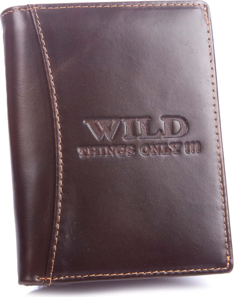 WILD Hochformat Echteleder Herren-Geldbörse Brieftasche Portemonnaie Dunkelbraun